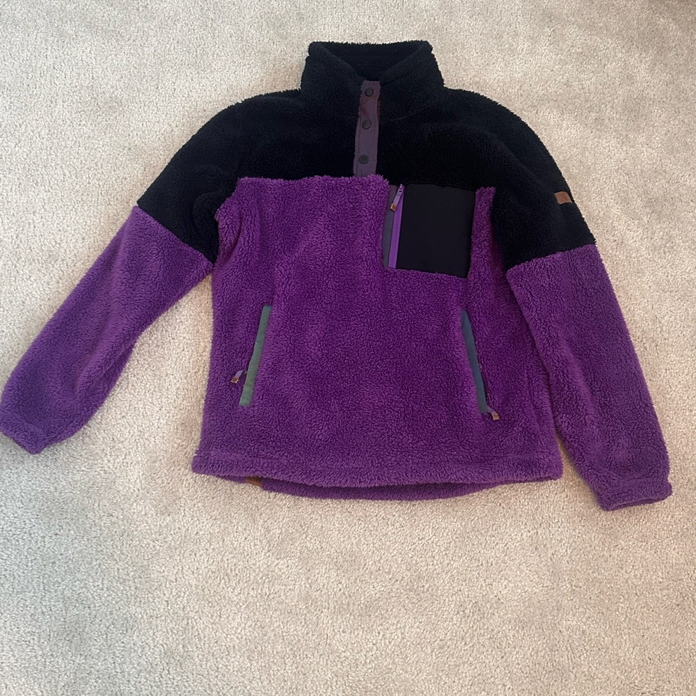 Roxy Purple and Black Fuzzy Button-closure Pullover Sweatshirt Size M